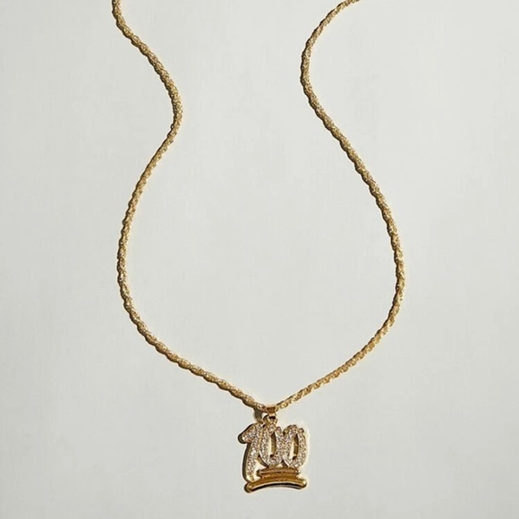 Gold Plated Rhinestone 💯 Charm Necklace for Men - Picture 3 of 3